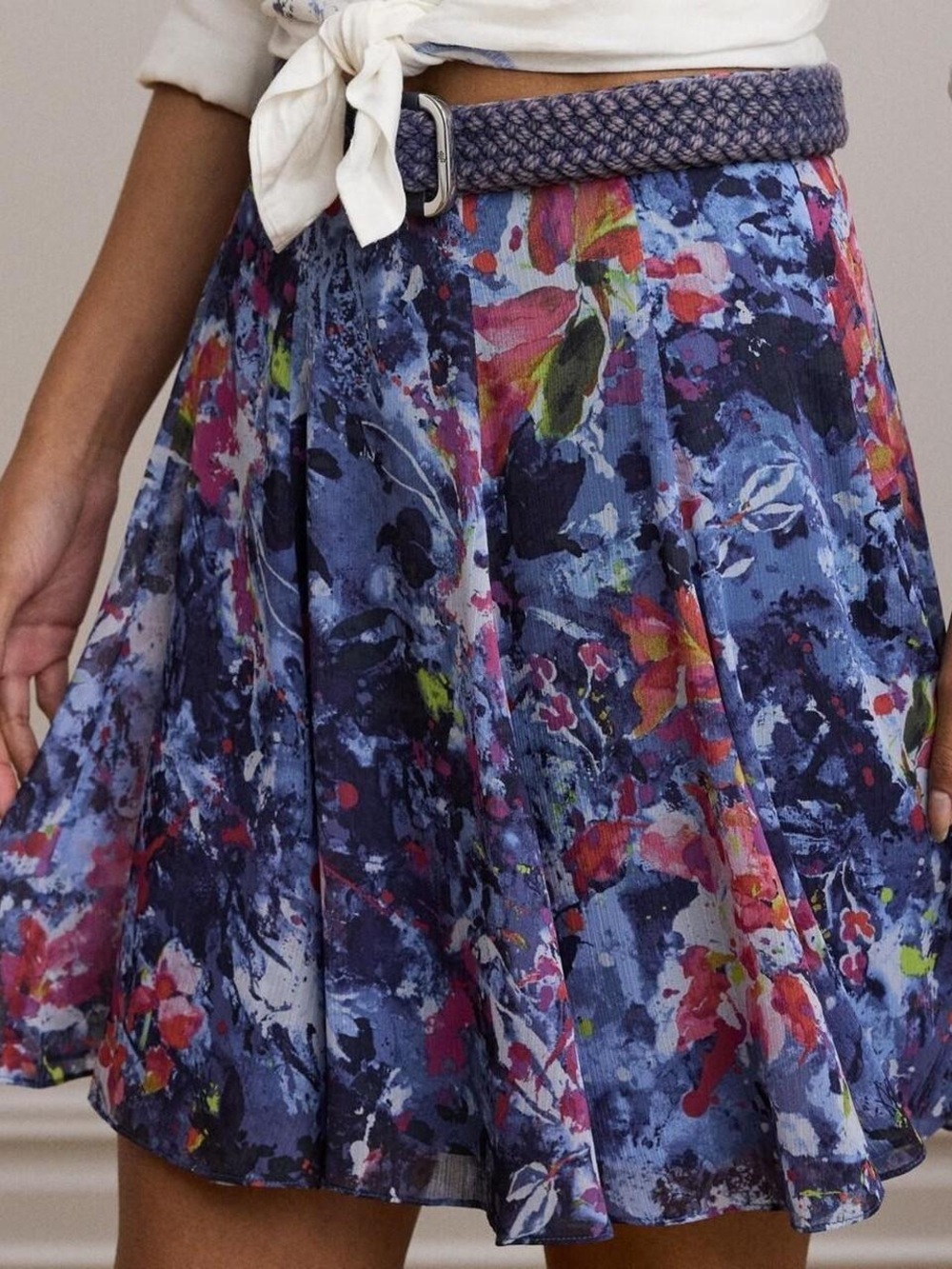 Ralph Lauren Blue Floral Circle Skirt with Multicolor Print